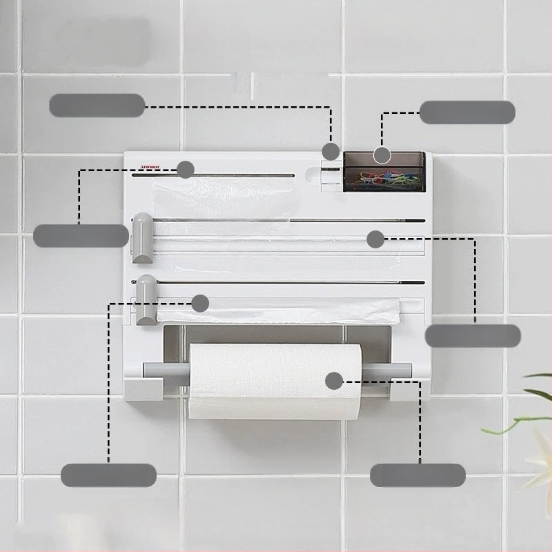 √ Multifunktsionaalne köögiriiul, seinale kinnitatav toidukile hoiukarbi lõikuri paigutusriiul, rullpaberi riiul