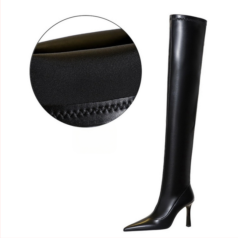 365-16 európai és amerikai stílusú téli egyszerű csizma szuper magas sarkú tűsarkú hegyes orrú szexi lábszár karcsúsító megjelenésű térdig érő csizma