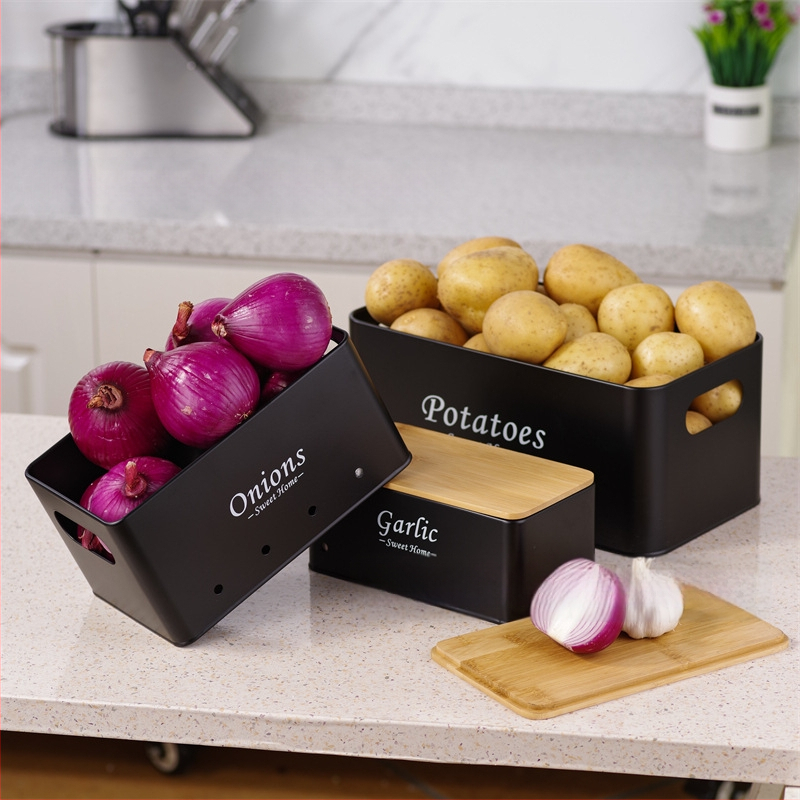 Piiriülene eripakkumine kandilise bambuskattega kartuli, sibula, küüslaugu hoiukasti jaoks, köögis multifunktsionaalne virnastatud toidu säilitamine