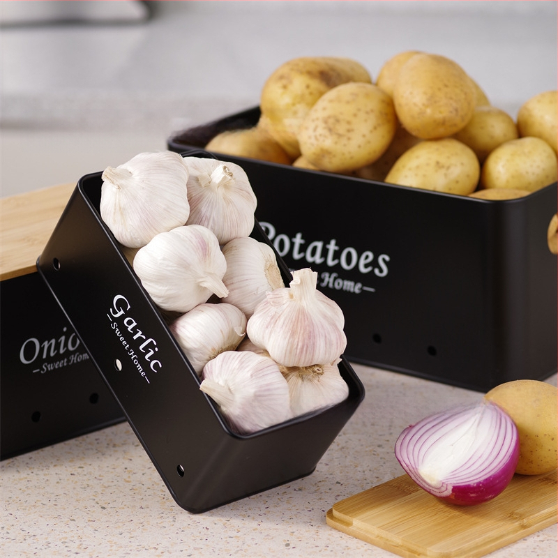 Piiriülene eripakkumine kandilise bambuskattega kartuli, sibula, küüslaugu hoiukasti jaoks, köögis multifunktsionaalne virnastatud toidu säilitamine