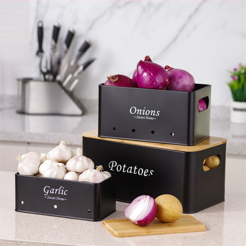 Piiriülene eripakkumine kandilise bambuskattega kartuli, sibula, küüslaugu hoiukasti jaoks, köögis multifunktsionaalne virnastatud toidu säilitamine