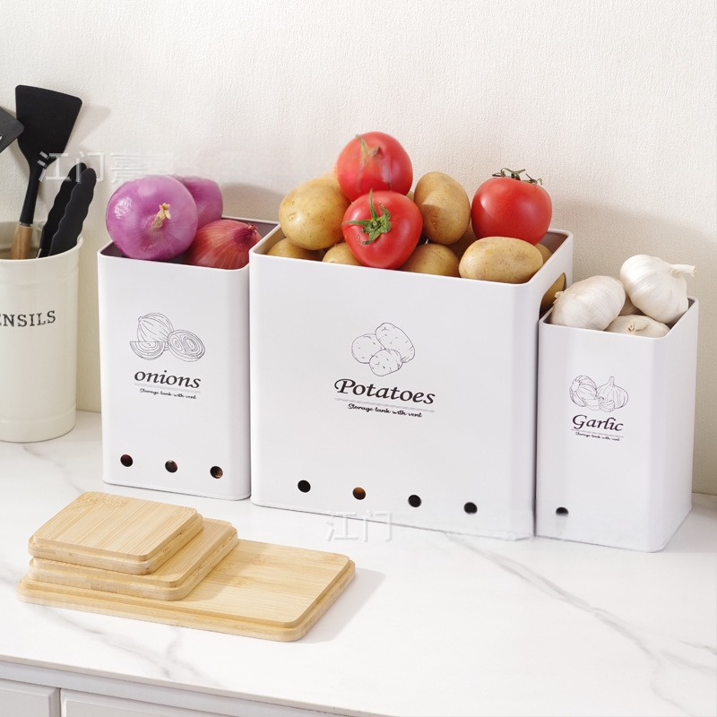 Tarpvalstybinės bulvių laikymo skardinės, trijų dalių rinkinys, paprastas modernus trijų sluoksnių laikymo dėžė, buitinė stalviršio daugiafunkcinė metalinė virtuvė