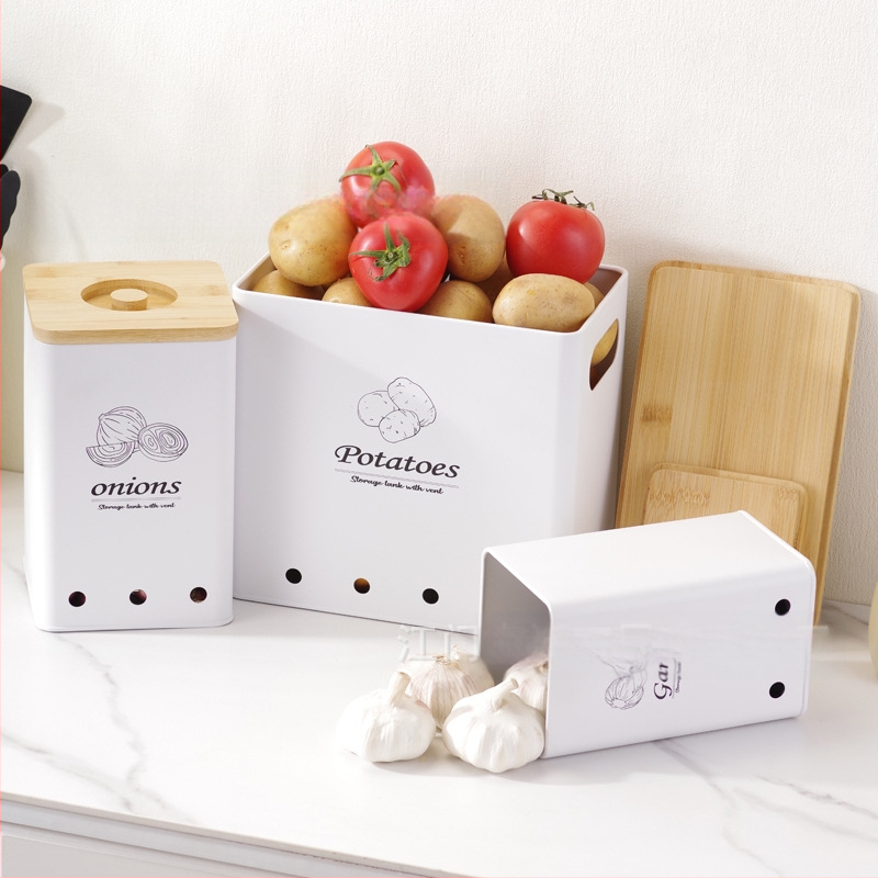 Tarpvalstybinės bulvių laikymo skardinės, trijų dalių rinkinys, paprastas modernus trijų sluoksnių laikymo dėžė, buitinė stalviršio daugiafunkcinė metalinė virtuvė