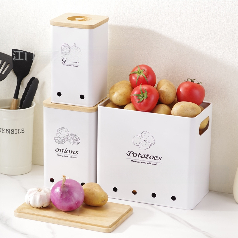 Tarpvalstybinės bulvių laikymo skardinės, trijų dalių rinkinys, paprastas modernus trijų sluoksnių laikymo dėžė, buitinė stalviršio daugiafunkcinė metalinė virtuvė