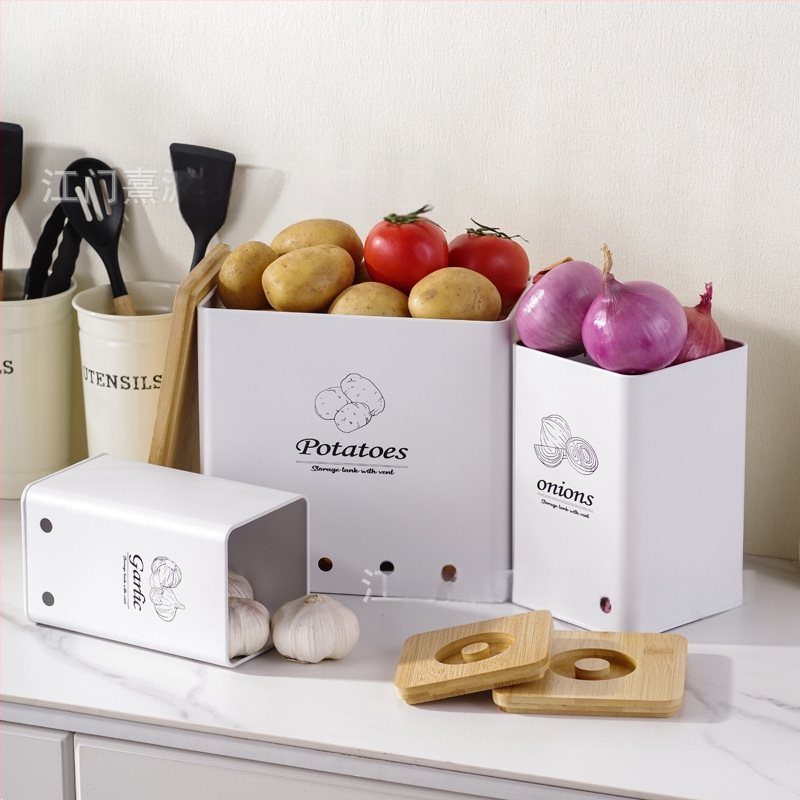 Tarpvalstybinės bulvių laikymo skardinės, trijų dalių rinkinys, paprastas modernus trijų sluoksnių laikymo dėžė, buitinė stalviršio daugiafunkcinė metalinė virtuvė