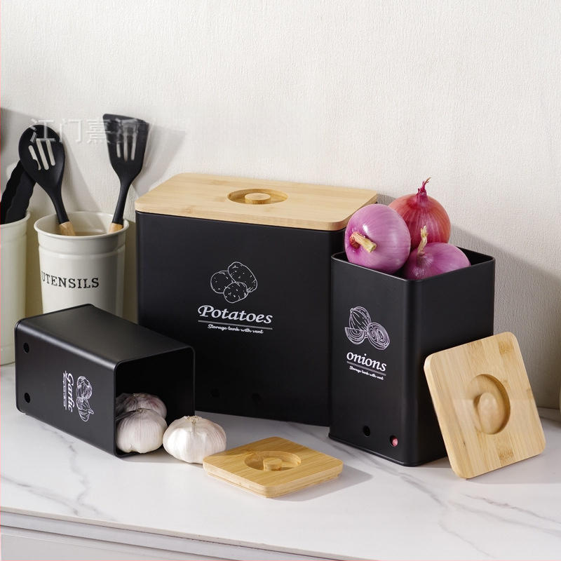 Tarpvalstybinės bulvių laikymo skardinės, trijų dalių rinkinys, paprastas modernus trijų sluoksnių laikymo dėžė, buitinė stalviršio daugiafunkcinė metalinė virtuvė