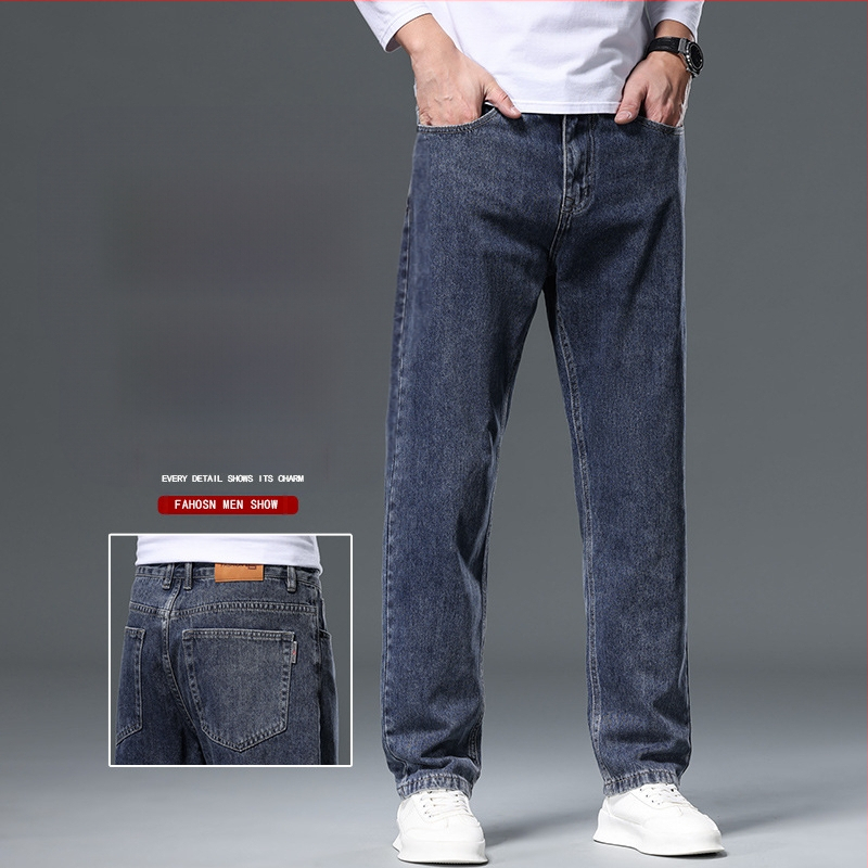 Férfi farmernadrágok 2024 tavaszi és őszi üzleti alkalmi egyenes szabású, rugalmas, egyszerű, minden méretben apáknak való hosszú nadrágok