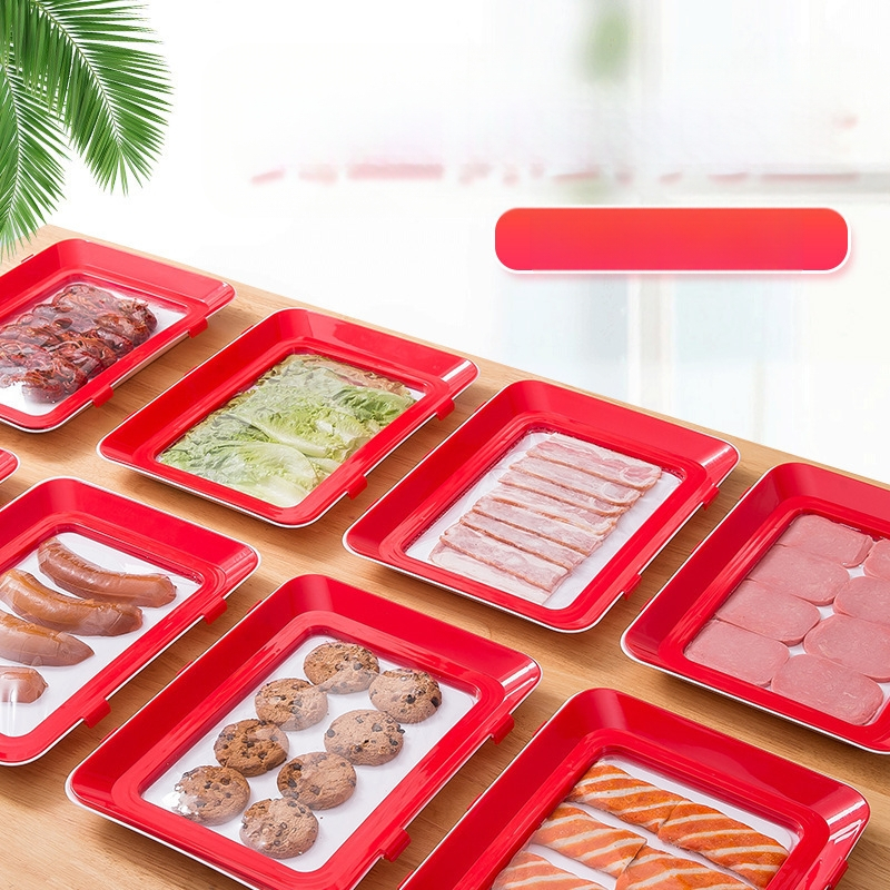 Vákuumozott frissen tartó tálca háztartási egymásra rakható hűtőszekrényben Élelmiszer-lezáró fólia Élelmiszer-megelőzés KITÖRÖLÉS
