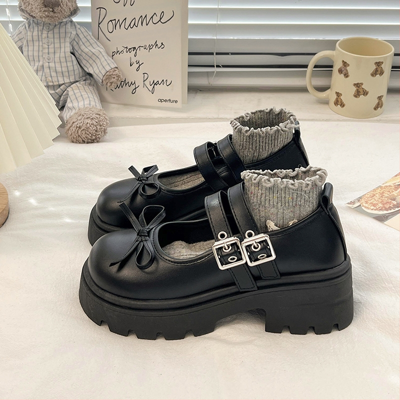 Platform masni kis bőr cipő női 2025 tavaszi új retró japán JK brit stílusú masni Mary Jane cipők