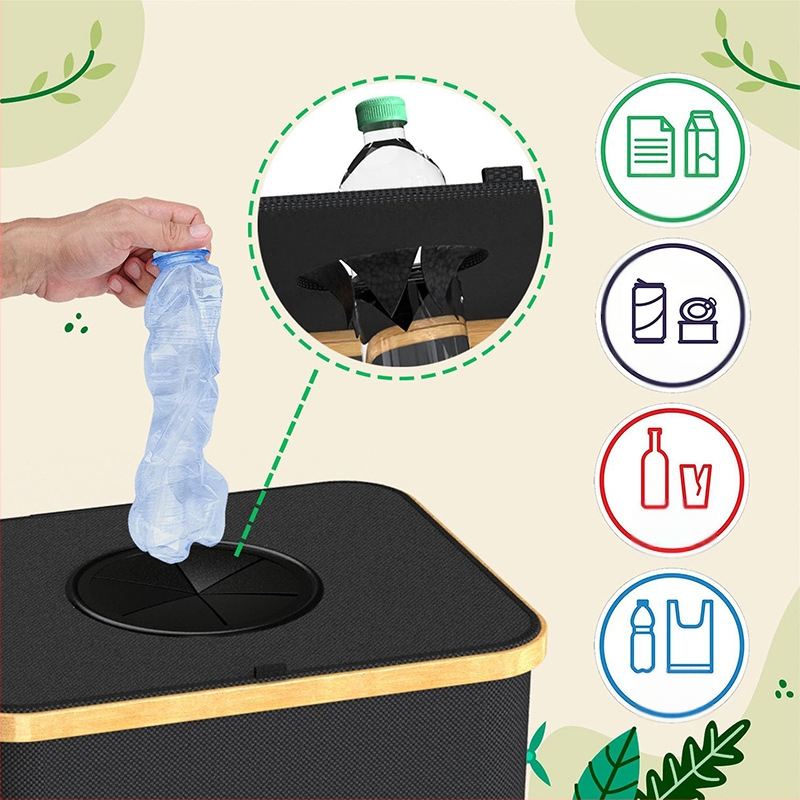 Bambusz tárolókosár fedéllel, levehető újrahasznosító palacktároló kosár szemetes Konyhai otthoni összecsukható újrahasznosító doboz