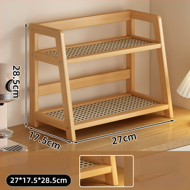 2025 Új, krémszínű rattan utánzatú, kétrétegű asztali tárolóállvány, konyhai tárolóállvány