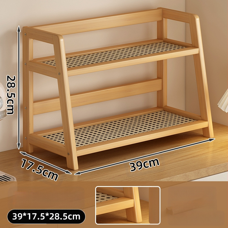 2025 Új, krémszínű rattan utánzatú, kétrétegű asztali tárolóállvány, konyhai tárolóállvány