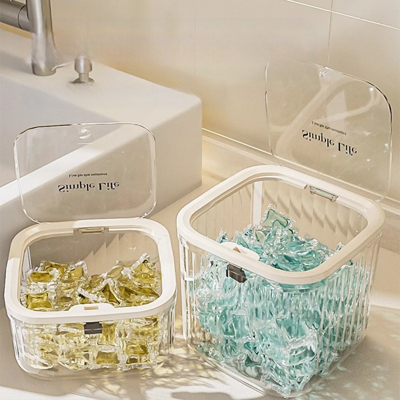 Artefact de depozitare a perlelor detergentului de rufe, cutie de depozitare a prafului de rufe, găleată, borcan, cutie specială de depozitare cu etanșare a perlelor pentru mașina de spălat vase, tip presare