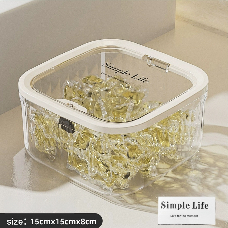 Artefact de depozitare a perlelor detergentului de rufe, cutie de depozitare a prafului de rufe, găleată, borcan, cutie specială de depozitare cu etanșare a perlelor pentru mașina de spălat vase, tip presare