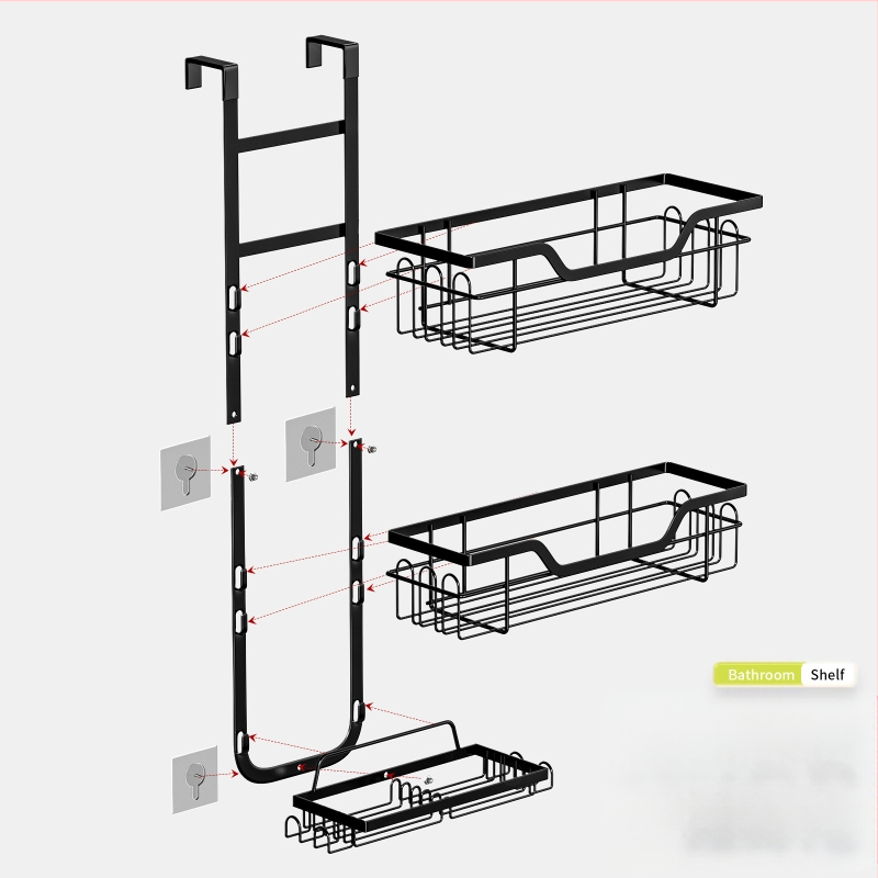 Vonios kambario daiktadėžė be perforatorių, durų pakaba, sieninė pakabinama lentynėlė, daugiasluoksnė pakabinama krepšelio laikymo lentyna, tualeto, dušo kambario daiktadėžė