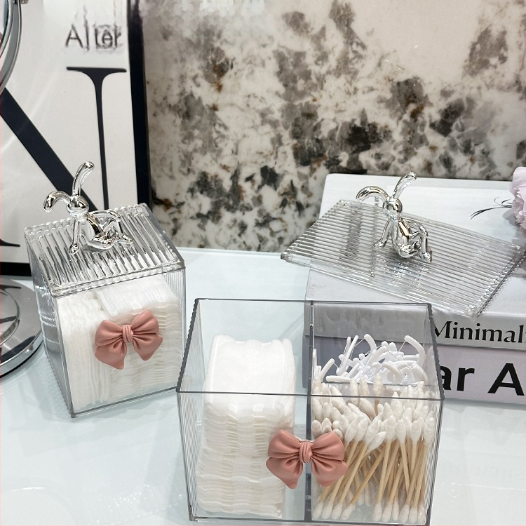 Internetinės įžymybės makiažo medvilnės laikymo dėžutė su dangteliu, apsauganti nuo dulkių, vatos tampono indelis, akrilinis permatomas dėžutė, maža papuošalų laikymo dėžutė