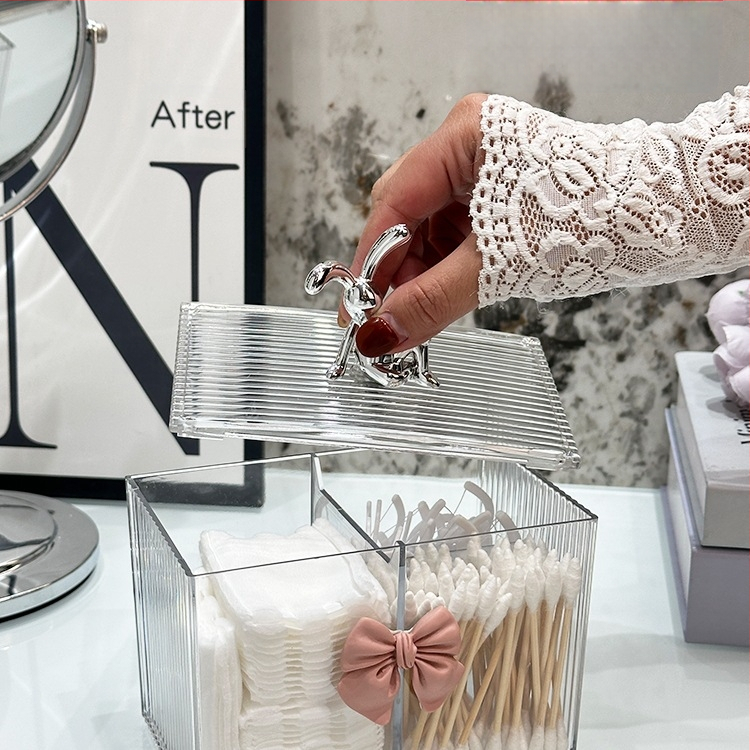 Internetinės įžymybės makiažo medvilnės laikymo dėžutė su dangteliu, apsauganti nuo dulkių, vatos tampono indelis, akrilinis permatomas dėžutė, maža papuošalų laikymo dėžutė