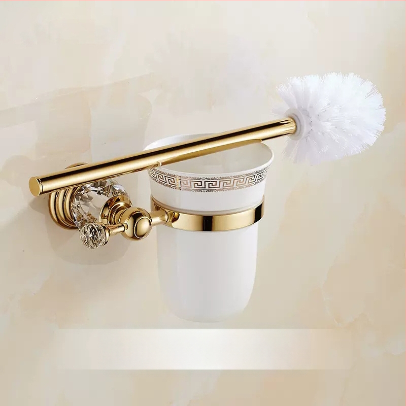 Europietiško stiliaus auksinių krištolo serijos tualetinio šepetėlio laikiklis, antikvarinių daiktų pakabukas, tualeto reikmenys, tualeto valymo šepetėlių rinkinys