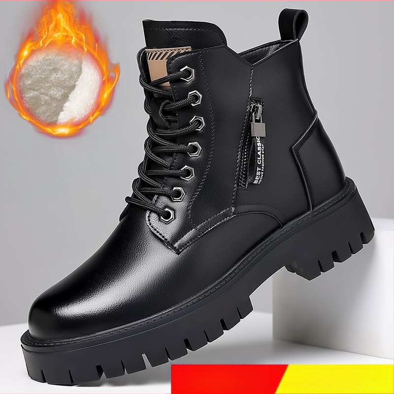 Martin Boots vyriški britiško stiliaus aukšti odiniai batai, darbo drabužiai, vyriški lauko batai, juodi storo dugno batai su vilnos pamušalu, šilti sniego batai