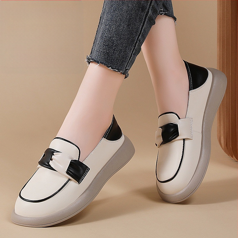 Γυναικεία φλατ παπούτσια, Άνοιξη και Φθινόπωρο 2025, Ευέλικτα λευκά μοκασίνια με χοντρή σόλα και ρηχό σχέδιο για έγκυες γυναίκες, άνετα και ρηχά
