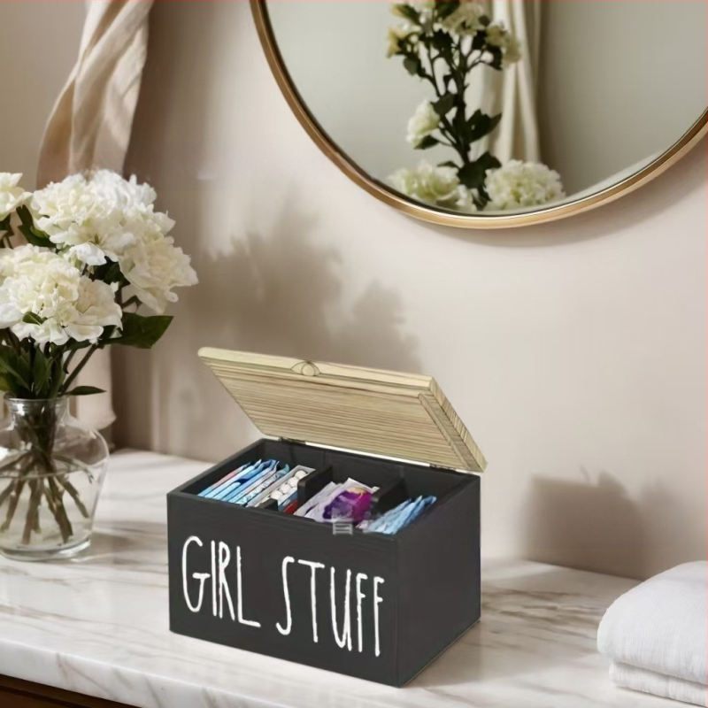 Határokon átnyúló kreatív fa asztali tetővel, különféle tárgyak rendszerezésére, tárolódoboz, fürdőszobai tampontároló doboz