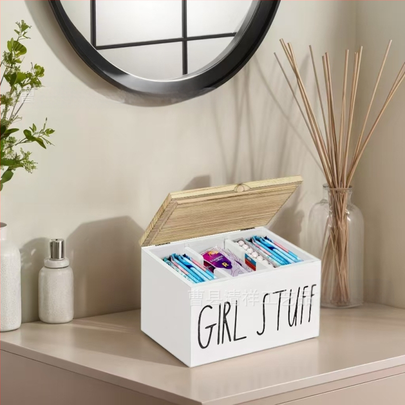 Határokon átnyúló kreatív fa asztali tetővel, különféle tárgyak rendszerezésére, tárolódoboz, fürdőszobai tampontároló doboz