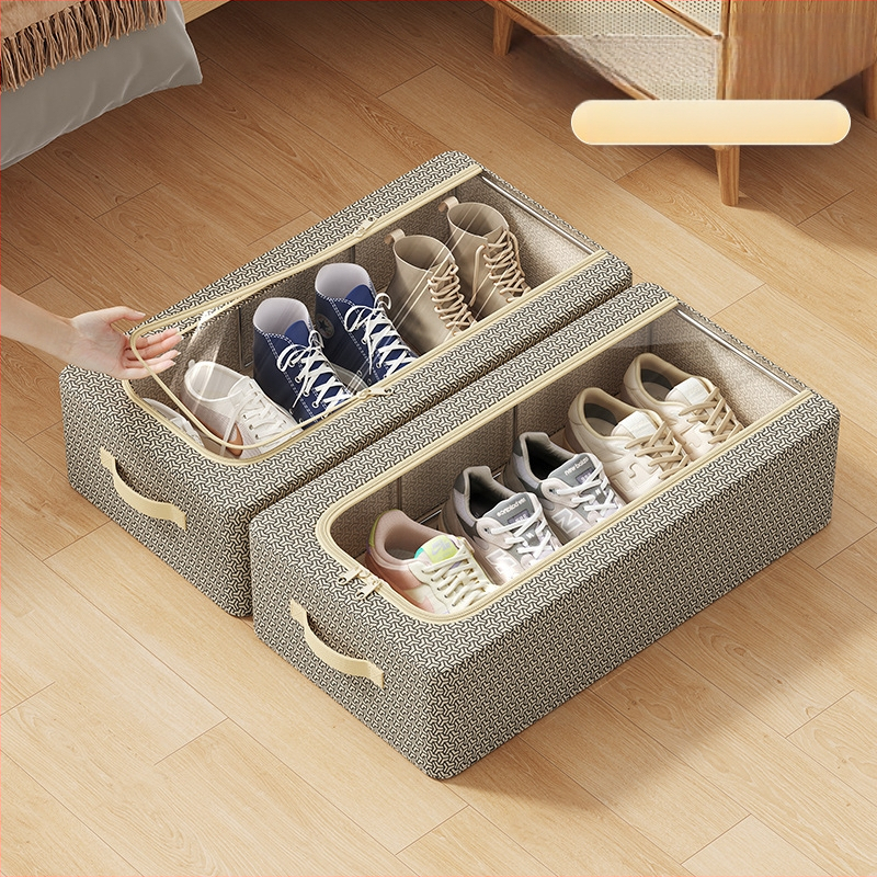 Zárminta telepítésmentes háztartási cipőtároló doboz vastagított acélvázas összecsukható tárolódoboz ágy alján található cipőtároló doboz