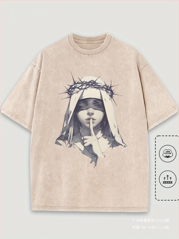 1 darab férfi lezser mintás póló, tiszta pamut rövid ujjú, művészi bekötött szemű nő szögesdrót mintával, laza szabású