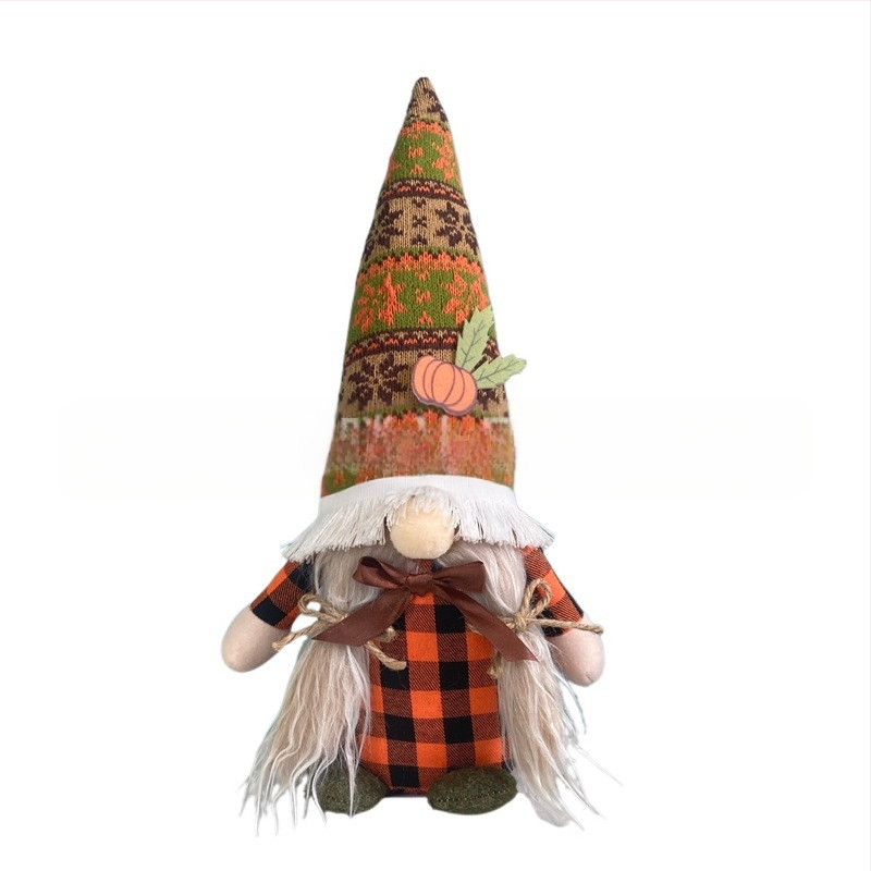 Naujos Padėkos dienos dekoracijos, megztos moliūgų kepurės, klevo lapas, Rudolfo lėlė, goblino papuošalai