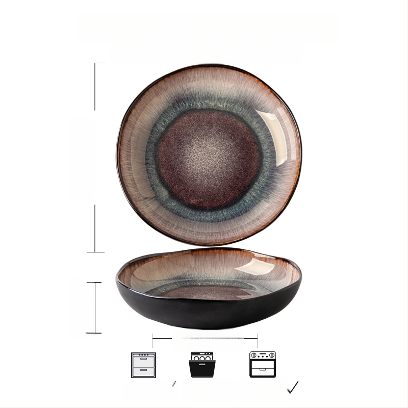Az Alley salátástányért ajánl, 9 hüvelykes farokú kerámia mélytányért, levesestányért, könnyű luxus, szabálytalan retró háztartási edényt