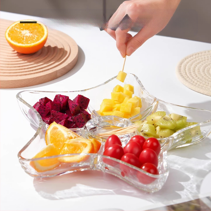 Stiklinė koldūnų lėkštė Buitinė meškų vaisių lėkštė su padažu riebalus mažinantiems dietiniams lėkštės užkandžiams Džiovintų vaisių užkandžiai Dietinė lėkštė