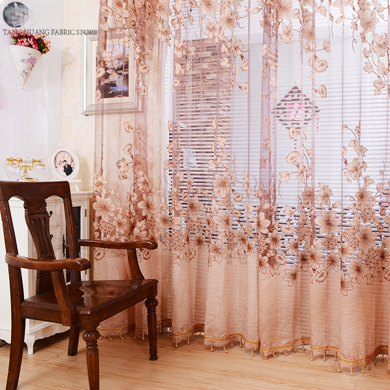 Ryto bulių sudegintos žakardo gėlės permatomas langų ekranas „Ebay“, „Amazon Wish“, „Aliexpress“. Populiarus baigtas užuolaidų langų ekranas.