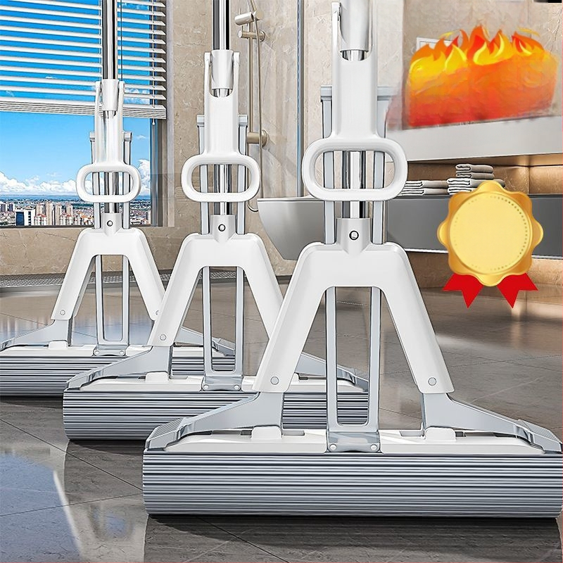 Σφουγγαρίστρα με σφουγγάρι χωρίς χέρια, καθαρισμός σε ένα βήμα, οικιακή τεμπέλης διπλής χρήσης ξηρή και υγρή σφουγγαρίστρα PVA, τηλεσκοπική ράβδος, εξοικονόμηση εργασίας