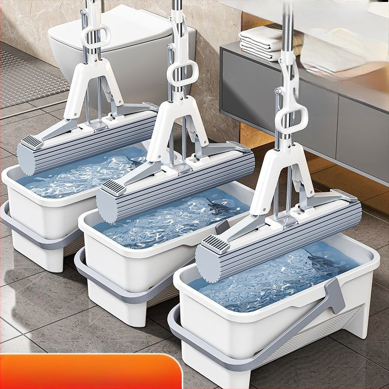 Σφουγγαρίστρα με σφουγγάρι χωρίς χέρια, καθαρισμός σε ένα βήμα, οικιακή τεμπέλης διπλής χρήσης ξηρή και υγρή σφουγγαρίστρα PVA, τηλεσκοπική ράβδος, εξοικονόμηση εργασίας