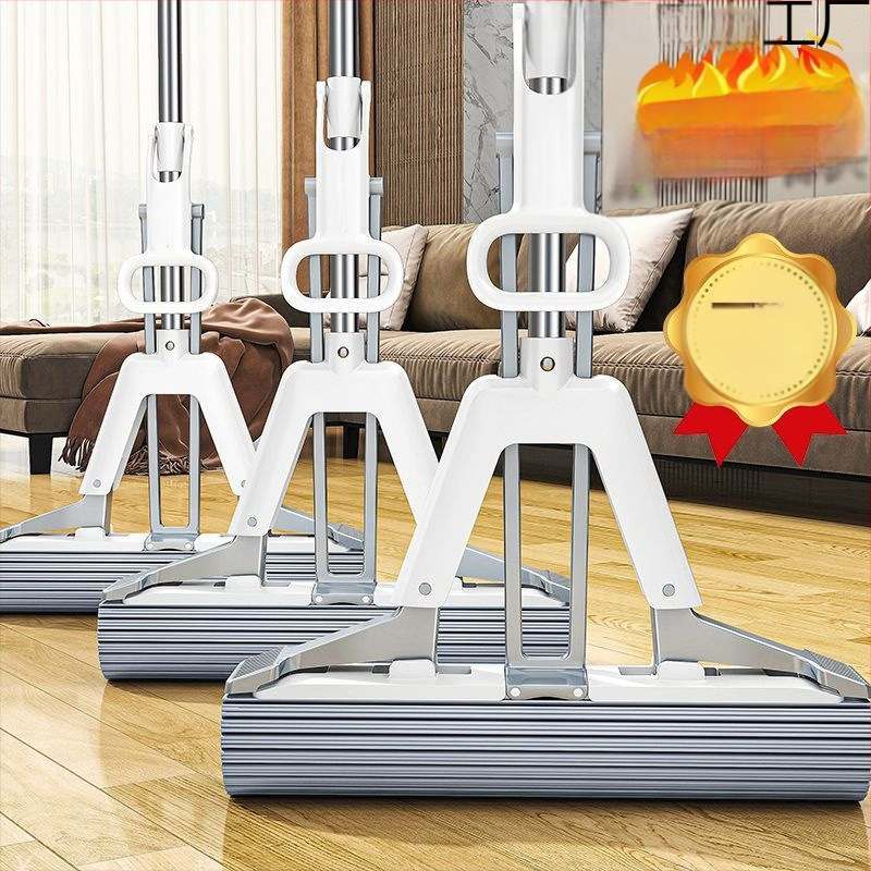 Σφουγγαρίστρα με σφουγγάρι χωρίς χέρια, καθαρισμός σε ένα βήμα, οικιακή τεμπέλης διπλής χρήσης ξηρή και υγρή σφουγγαρίστρα PVA, τηλεσκοπική ράβδος, εξοικονόμηση εργασίας