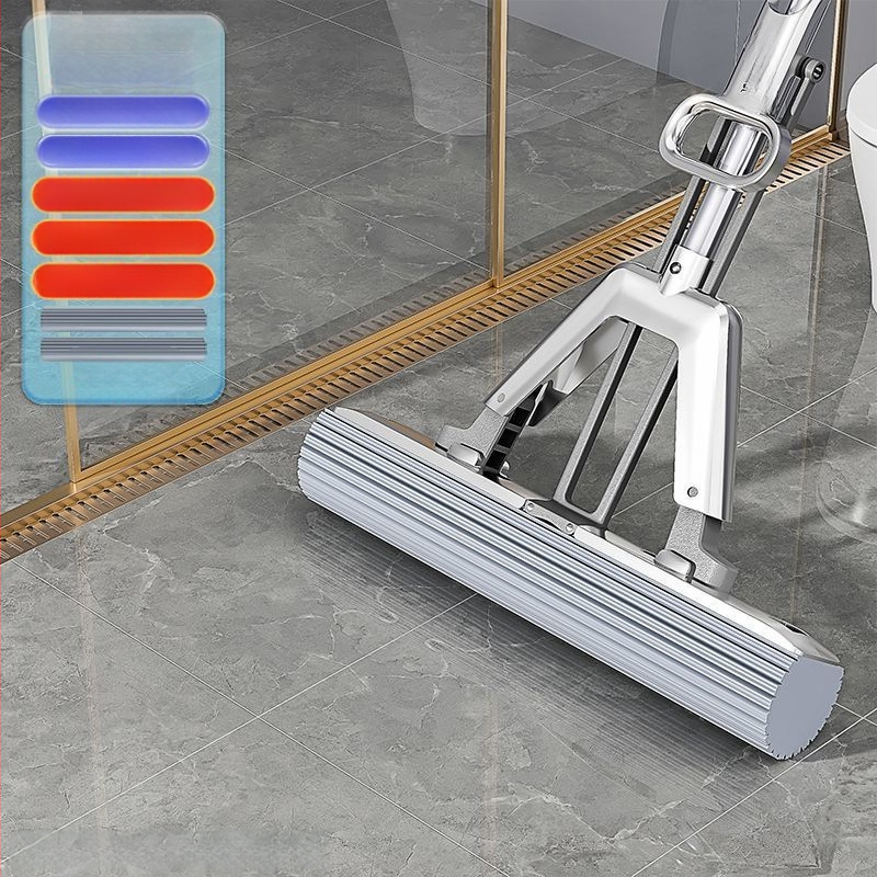 Σφουγγαρίστρα με σφουγγάρι χωρίς χέρια, καθαρισμός σε ένα βήμα, οικιακή τεμπέλης διπλής χρήσης ξηρή και υγρή σφουγγαρίστρα PVA, τηλεσκοπική ράβδος, εξοικονόμηση εργασίας