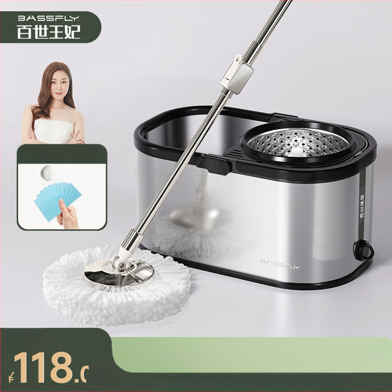 Ανοξείδωτη περιστρεφόμενη διπλής κίνησης αυτόματη σφουγγαρίστρα Lazy People`s Hands-Free οικιακή σφουγγαρίστρα με κουβά