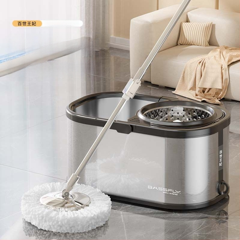Ανοξείδωτη περιστρεφόμενη διπλής κίνησης αυτόματη σφουγγαρίστρα Lazy People`s Hands-Free οικιακή σφουγγαρίστρα με κουβά