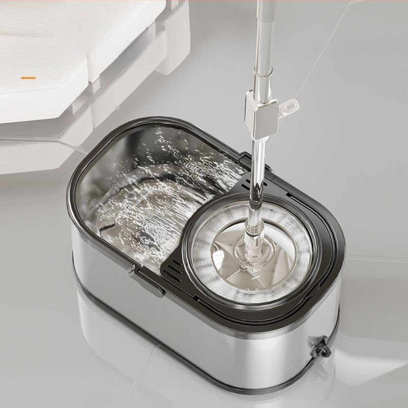 Ανοξείδωτη περιστρεφόμενη διπλής κίνησης αυτόματη σφουγγαρίστρα Lazy People`s Hands-Free οικιακή σφουγγαρίστρα με κουβά