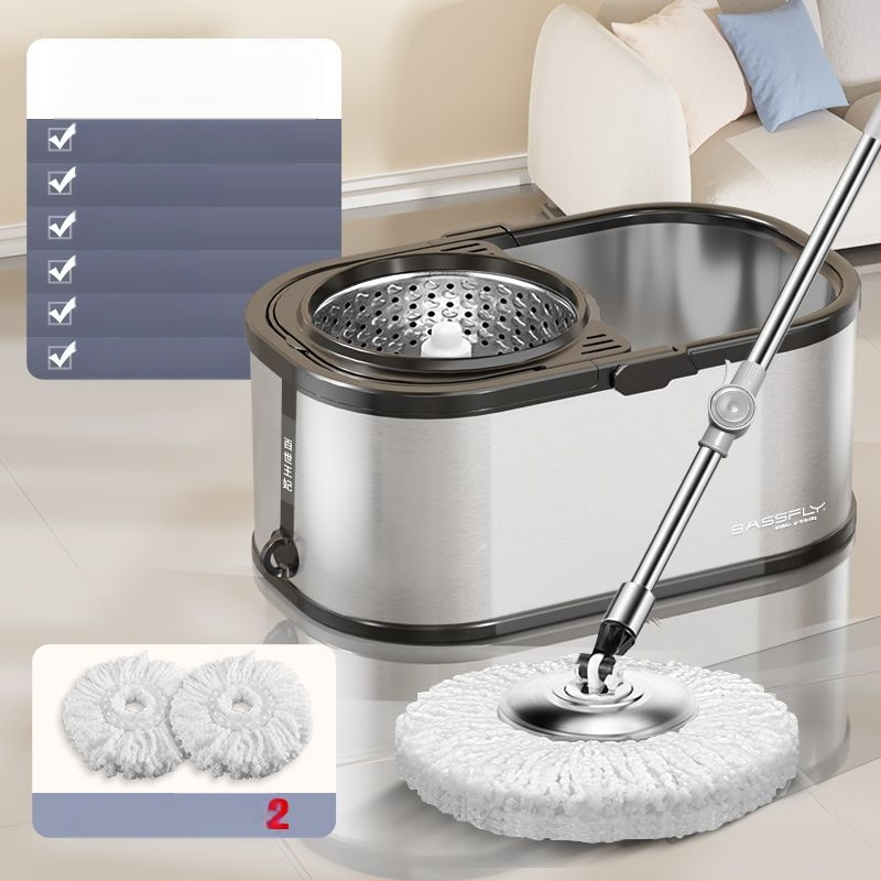 Ανοξείδωτη περιστρεφόμενη διπλής κίνησης αυτόματη σφουγγαρίστρα Lazy People`s Hands-Free οικιακή σφουγγαρίστρα με κουβά