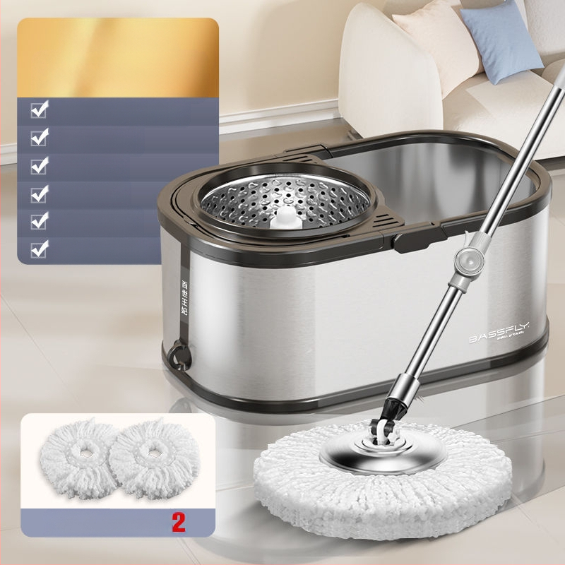 Ανοξείδωτη περιστρεφόμενη διπλής κίνησης αυτόματη σφουγγαρίστρα Lazy People`s Hands-Free οικιακή σφουγγαρίστρα με κουβά