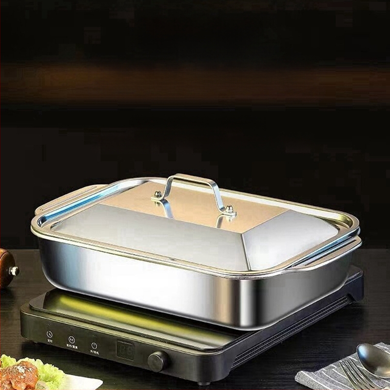 Δίσκος ψητού ψαριού από ανοξείδωτο ατσάλι με καπάκι και λαβή, δίσκος ψησίματος με παχύρρευστο λάστιχο για καραβίδες, δίσκος θαλασσινών σε απόθεμα, χονδρική πώληση