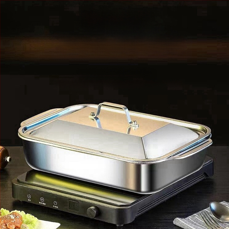 Δίσκος ψητού ψαριού από ανοξείδωτο ατσάλι με καπάκι και λαβή, δίσκος ψησίματος με παχύρρευστο λάστιχο για καραβίδες, δίσκος θαλασσινών σε απόθεμα, χονδρική πώληση