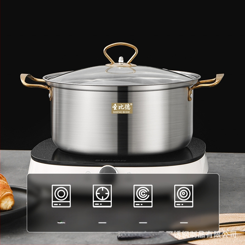 Rozsdamentes acél levesesfazék 10 darabos edénykészlet háztartási konyhába, zabkása leves forrásban lévő acélfazék binaurális levesesfazék ajándék