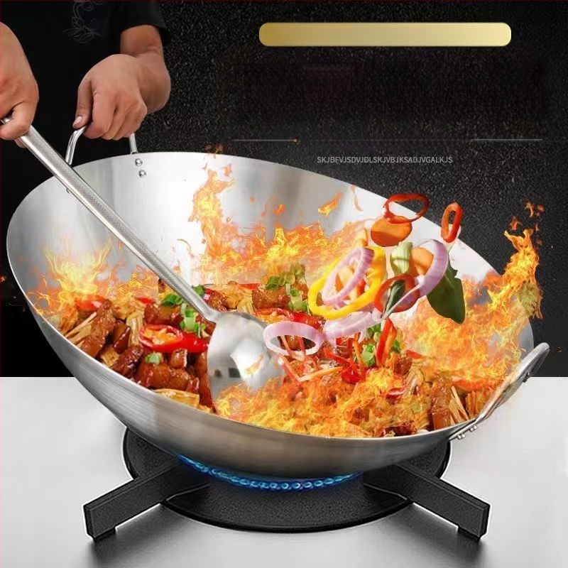 Nerūdijančio plieno keptuvė su nepridegančia danga, skirta naudoti namuose, apvaliu dugnu, nedengta geležinė keptuvė namams, maistui skirta keptuvė su dviguba rankena