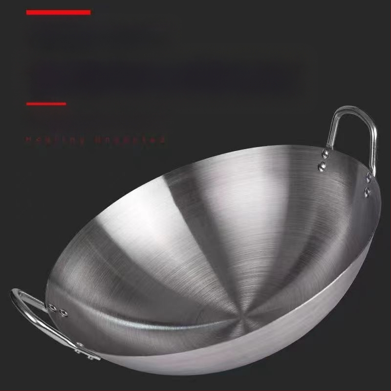 Nerūdijančio plieno keptuvė su nepridegančia danga, skirta naudoti namuose, apvaliu dugnu, nedengta geležinė keptuvė namams, maistui skirta keptuvė su dviguba rankena