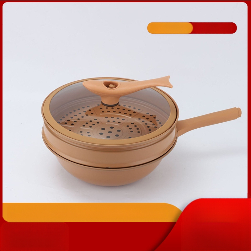 Uus multifunktsionaalne savipott aurutiga, lameda põhjaga wok-pann, katmata tervisepott, aurutamiseks ja keetmiseks mõeldud kõik-ühes pott kingitusena