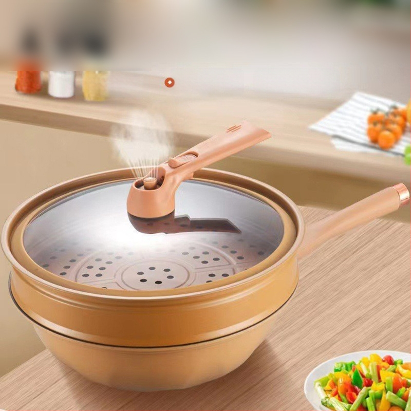 Uus multifunktsionaalne savipott aurutiga, lameda põhjaga wok-pann, katmata tervisepott, aurutamiseks ja keetmiseks mõeldud kõik-ühes pott kingitusena