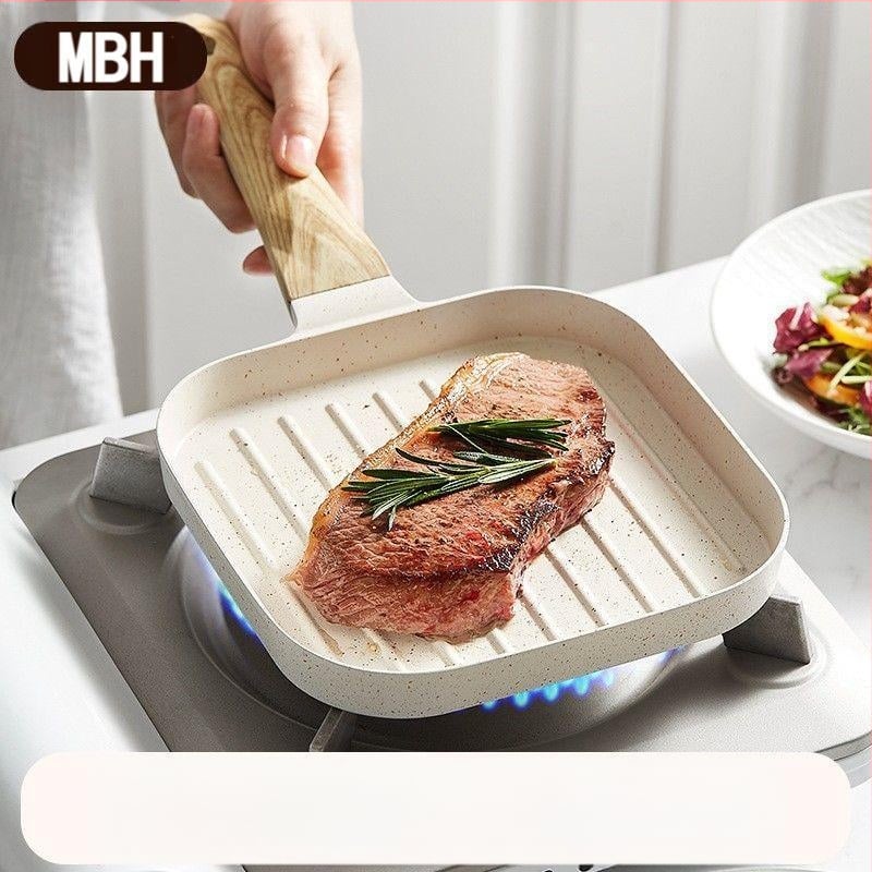 Piiriülene Korea stiilis peekoniprae pann, triibuline lameda põhjaga praepann, Maifan kivist mittenakkuv pann, mini hommikusöögipann, universaalne