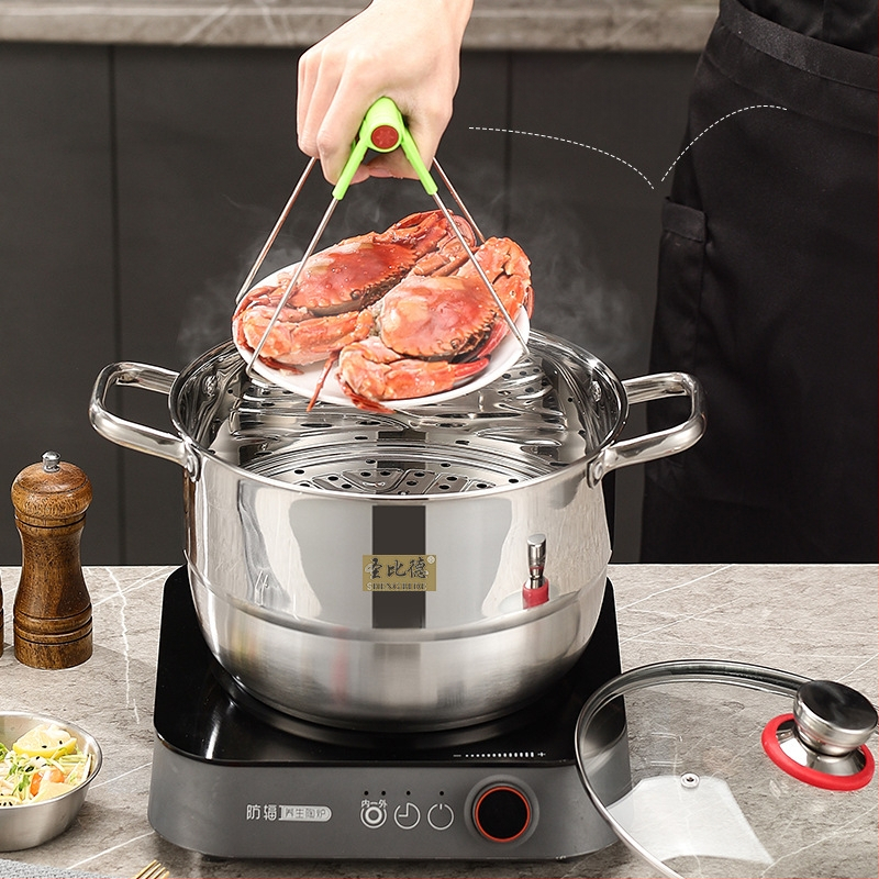 Nerūdijančio plieno virtuvės reikmenų rinkinys, aštuonių dalių rinkinys, didelės talpos dvigubo ausies puodas su garuose virtomis sriubos griežinėliais